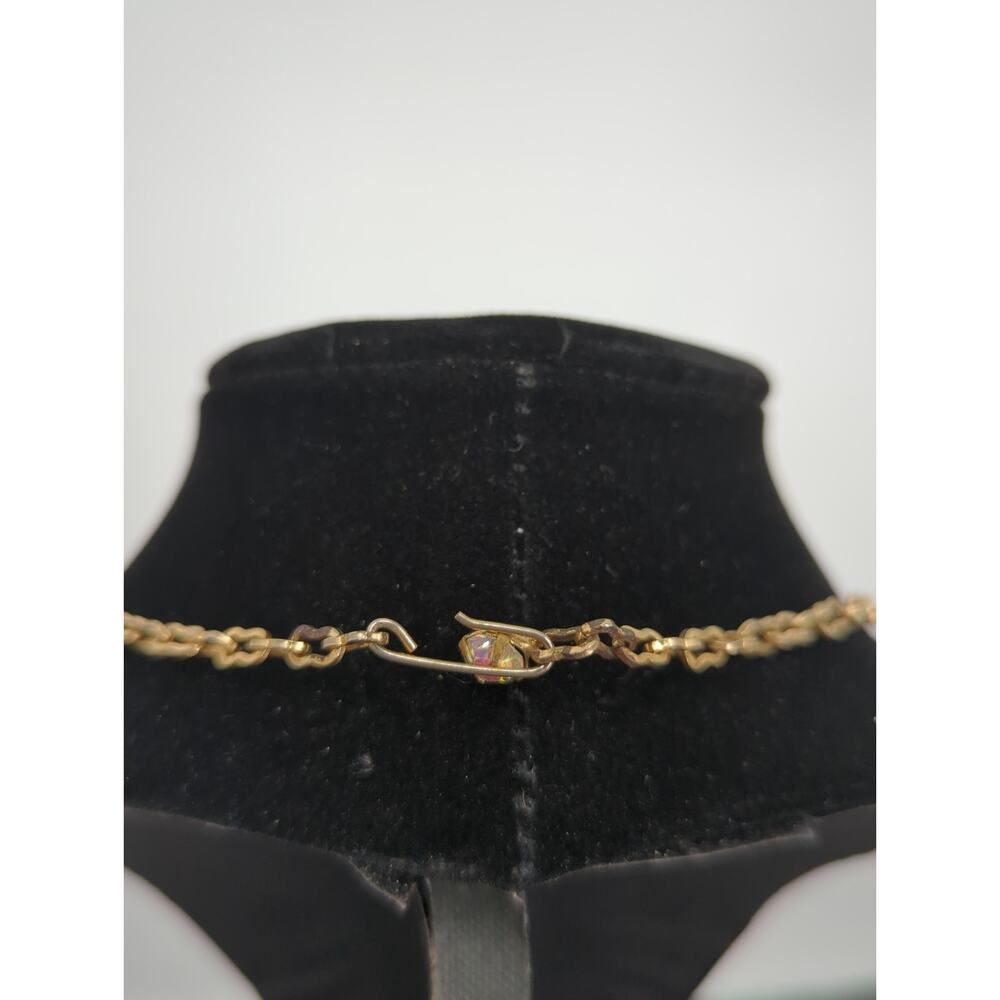 Vintage Gold Tone Aurora Borealis Crystal Choker Necklace 16" fairycore Prom - Picture 3 of 5